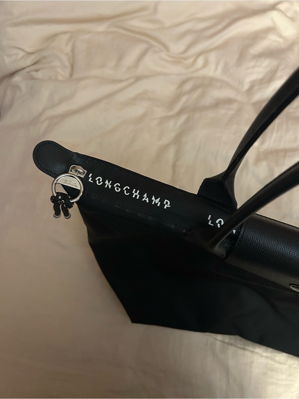 Longchamp Black Nylon Tote with Leather Handles - Picture 9 of 10